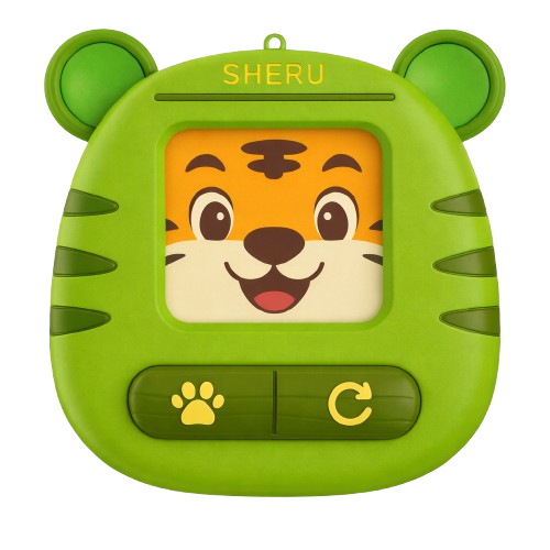 Sheru in Hindi yellow, Punjabi orange and Gujarati green — Pehli's screen-free language toy for Indian children