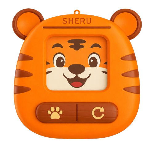 Sheru in Hindi yellow, Punjabi orange and Gujarati green — Pehli's screen-free language toy for Indian children